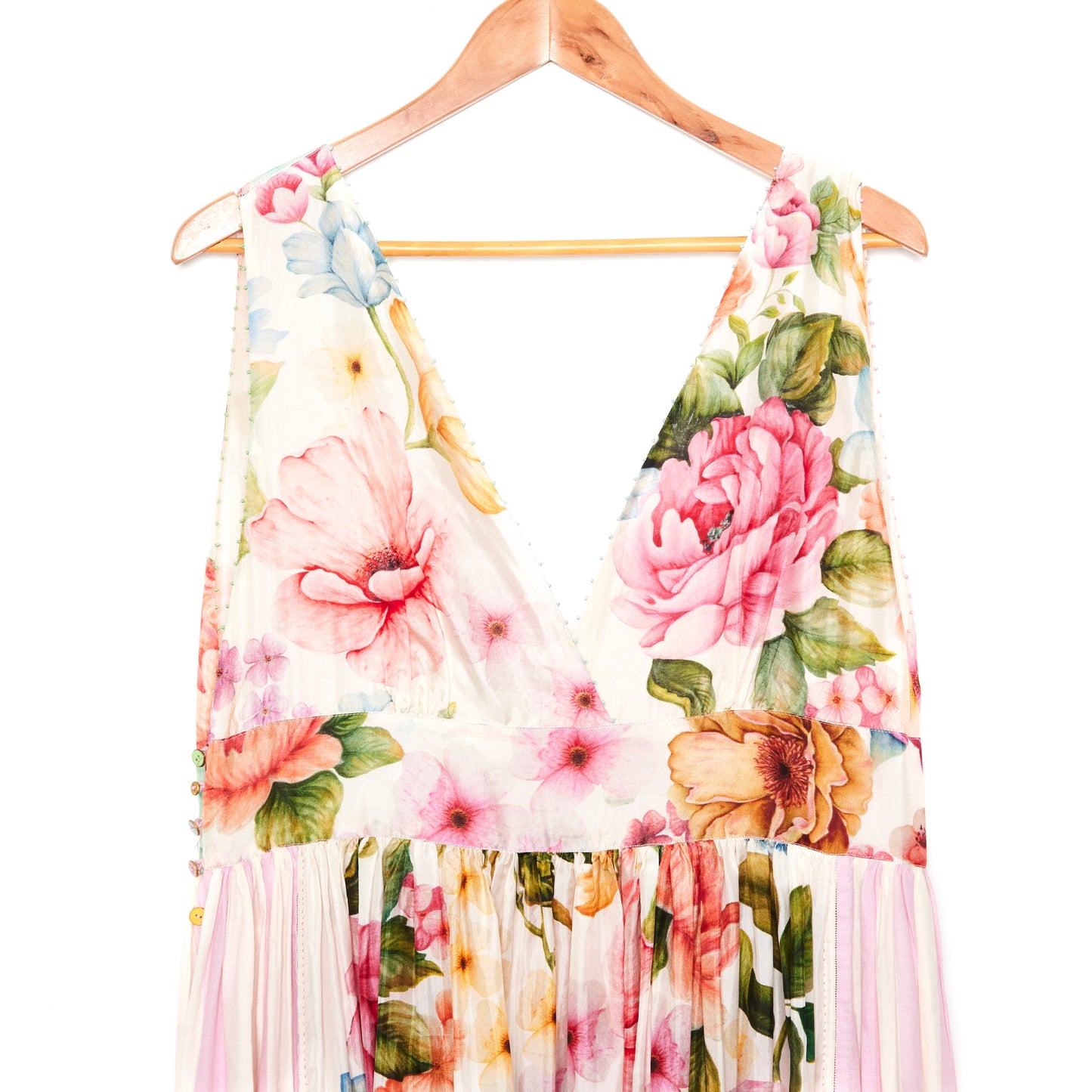 PEDRO Pink Flower Print Deep V- Neckline Maxi Dress 10