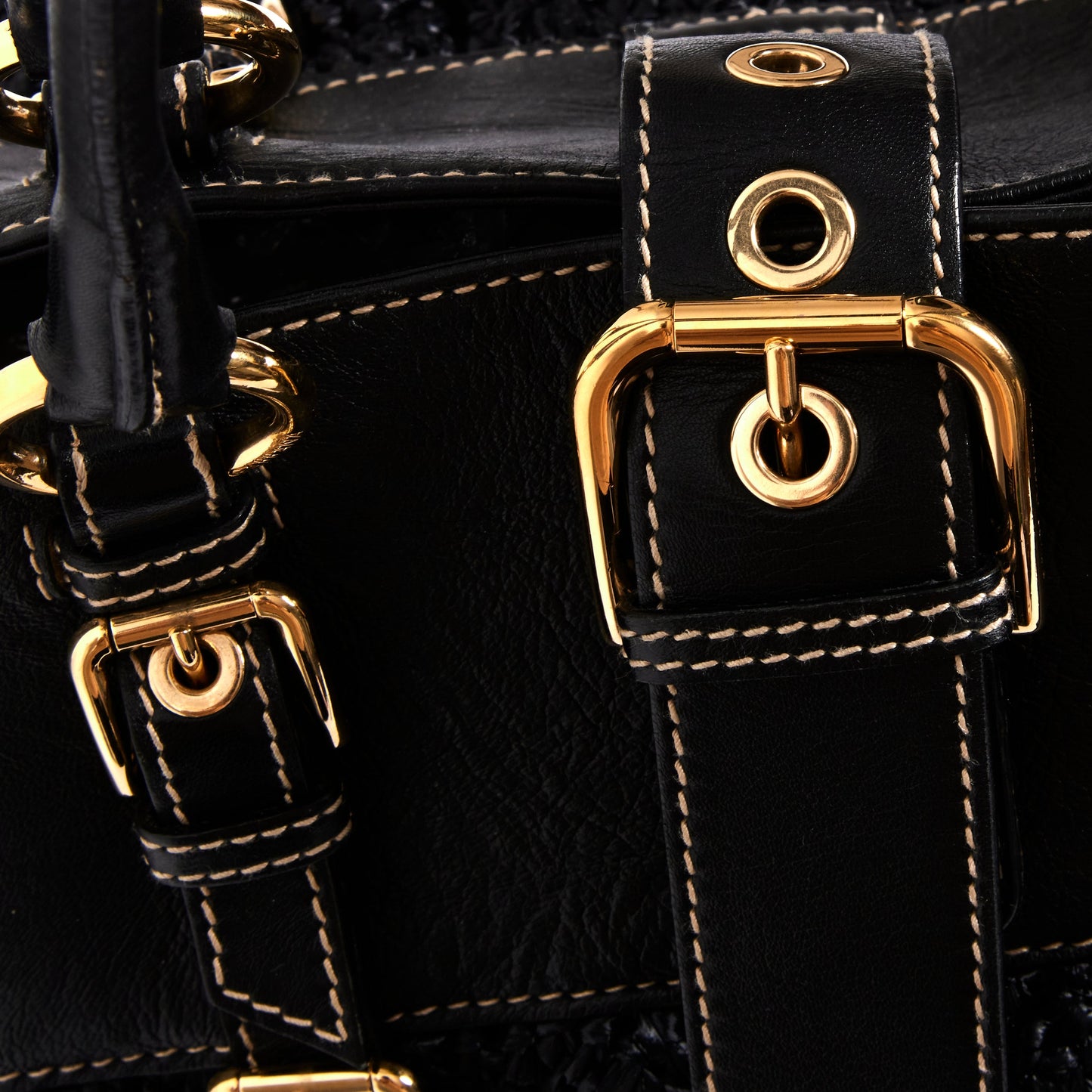 DOLCE & GABBANA Black Crochet Fabric and Leather Zip Satchel