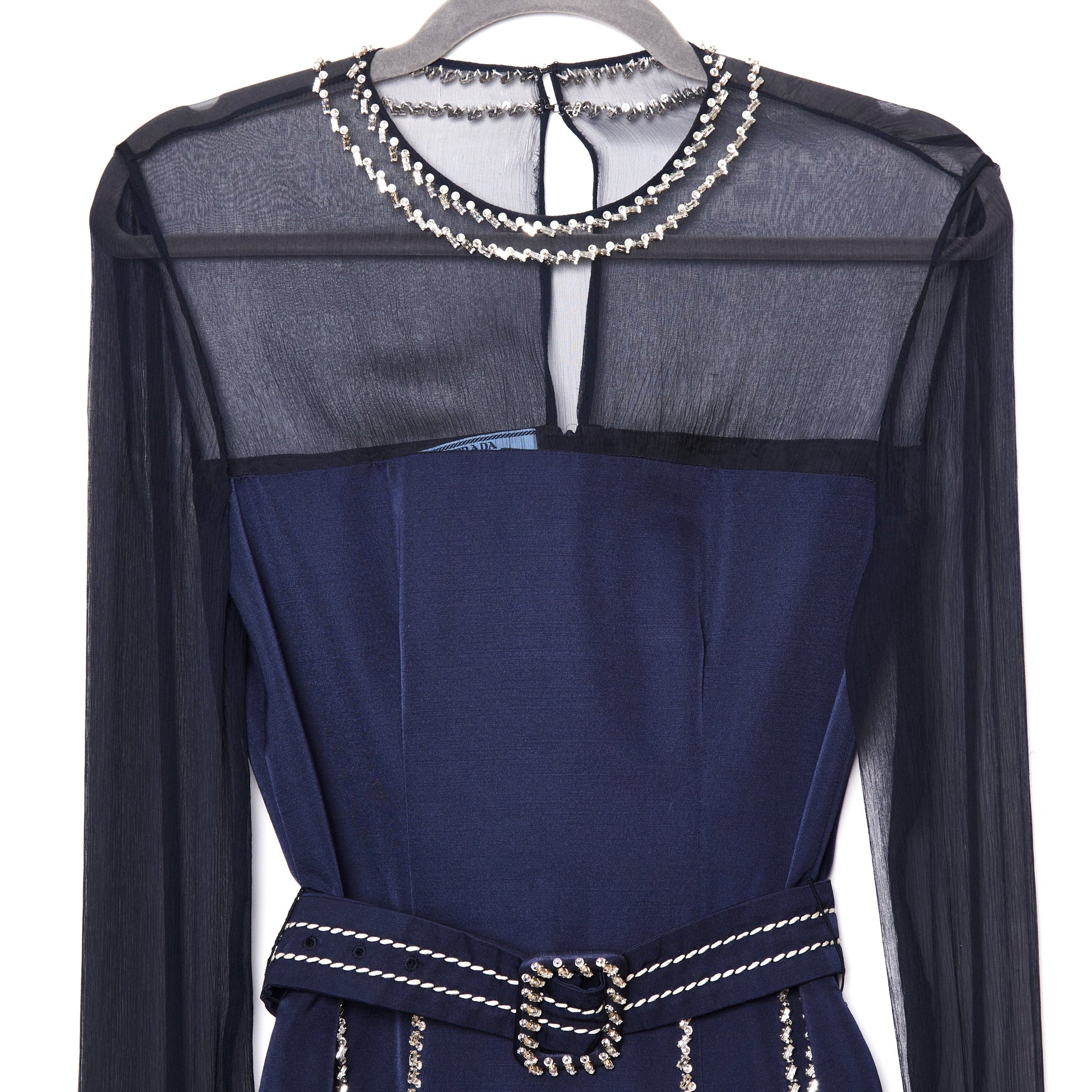 PRADA crystal-embellished chiffon mini dress 40