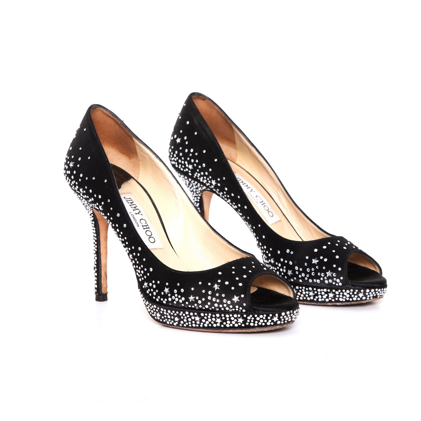 JIMMY CHOO The Dali Swarovski Crystal Platform Satin Peep Heels