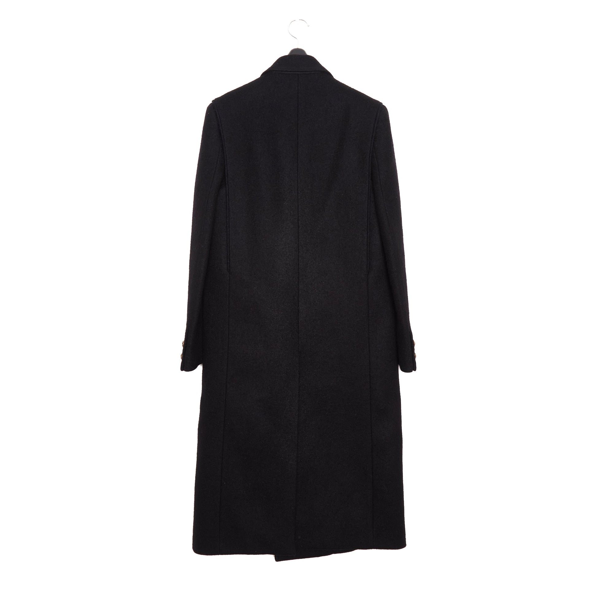 SAINT LAURENT Double-Breasted Long Wool Coat - Black 44
