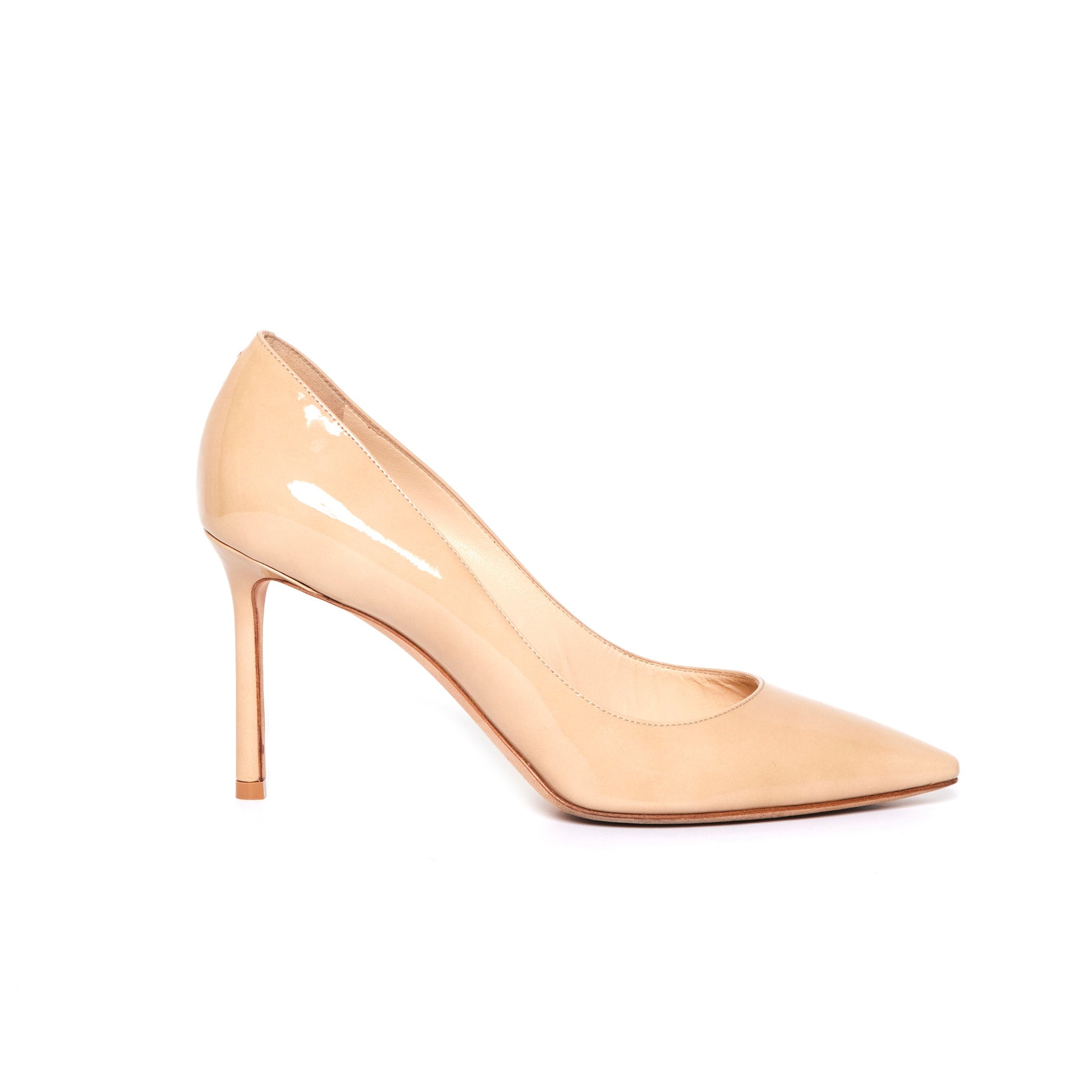 JIMMY CHOO Beige Patent Leather Anouk Pointed Toe Pumps 38.5
