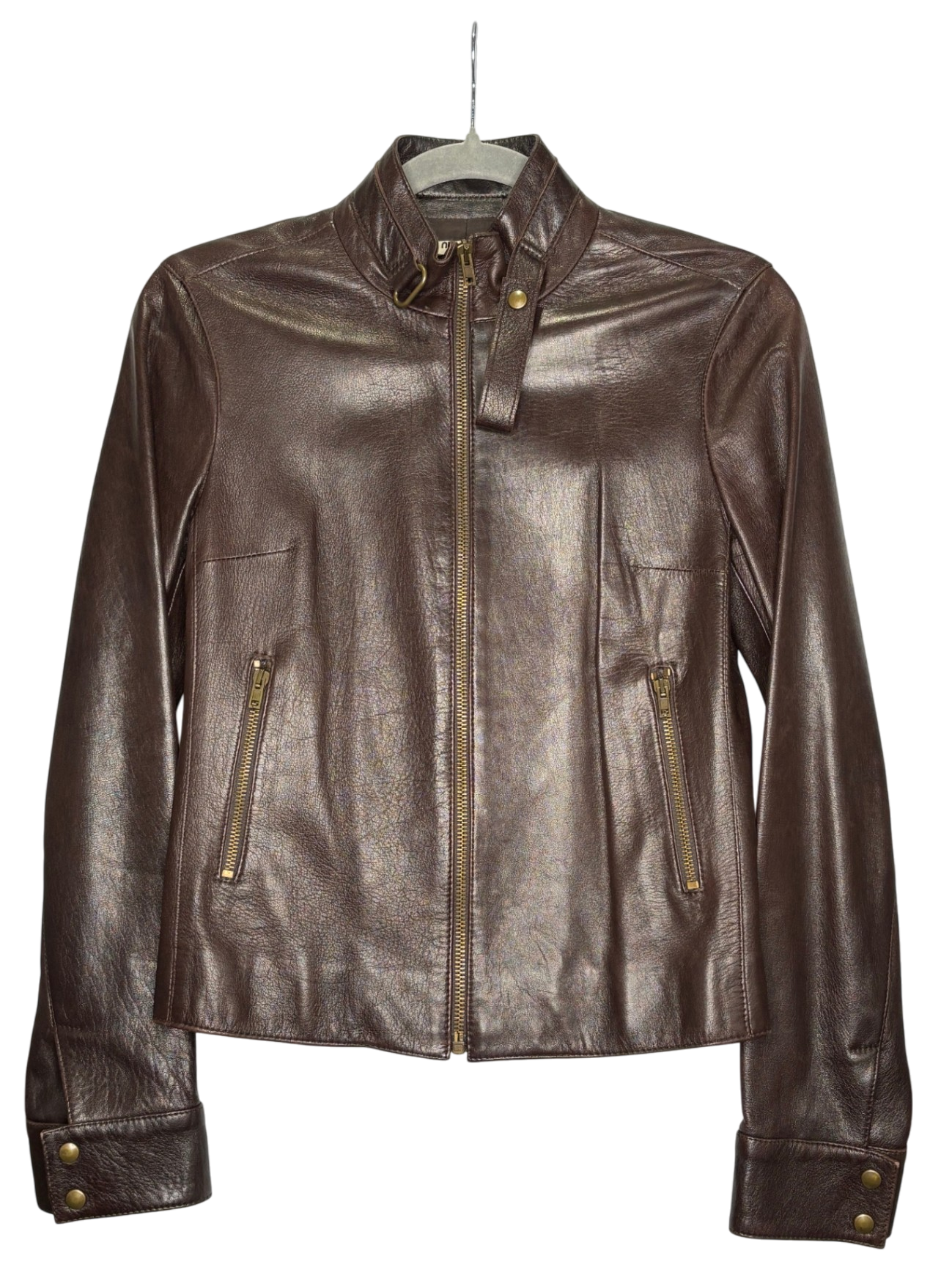 MIU MIU Chocolate Brown Leather Moto Jacket