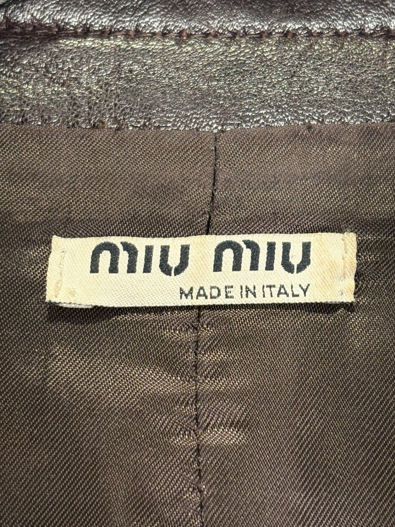 MIU MIU Chocolate Brown Leather Moto Jacket