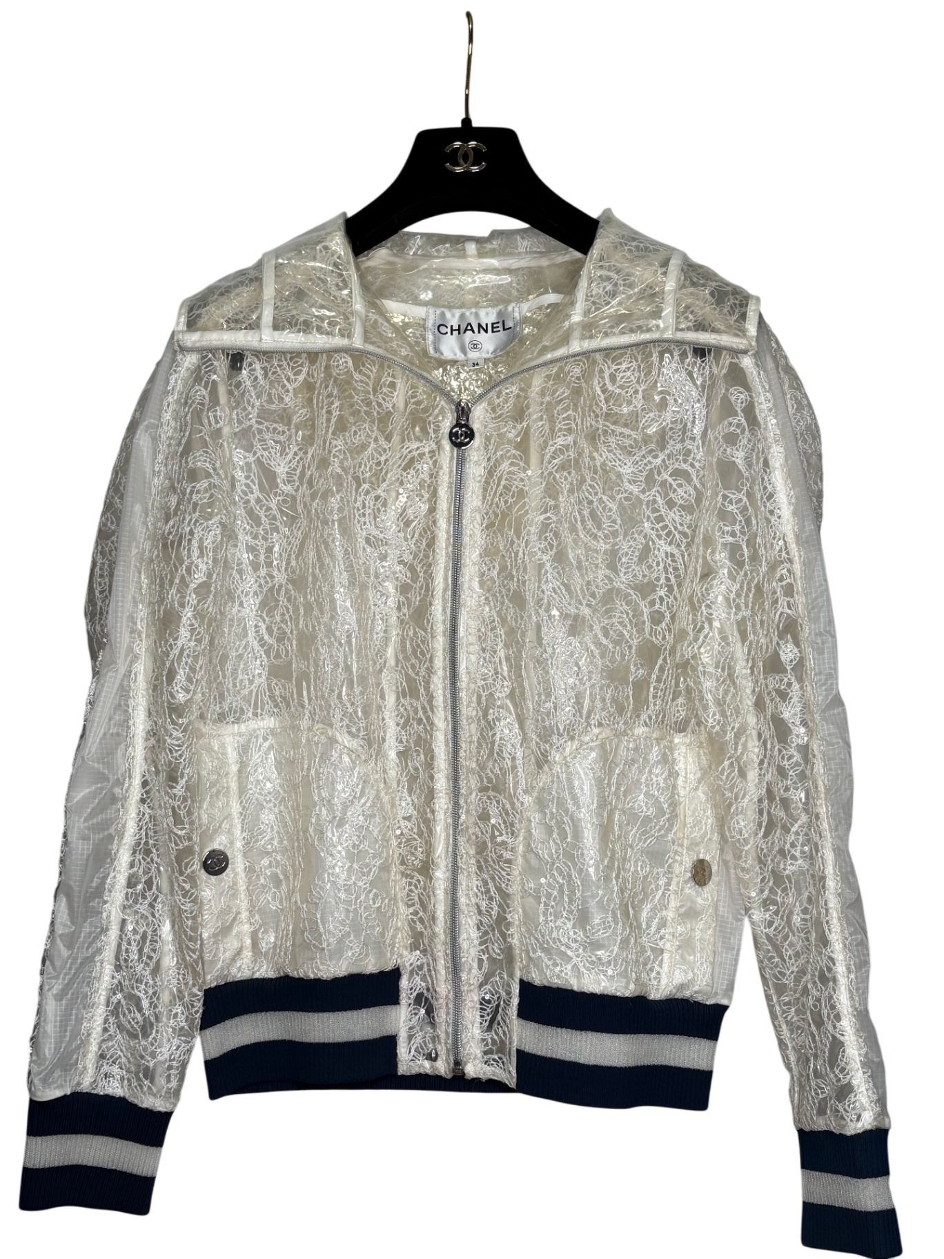 CHANEL White Sheer Lace Vinyl jacket