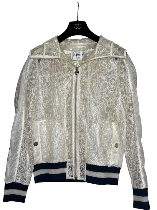 CHANEL White Sheer Lace Vinyl jacket