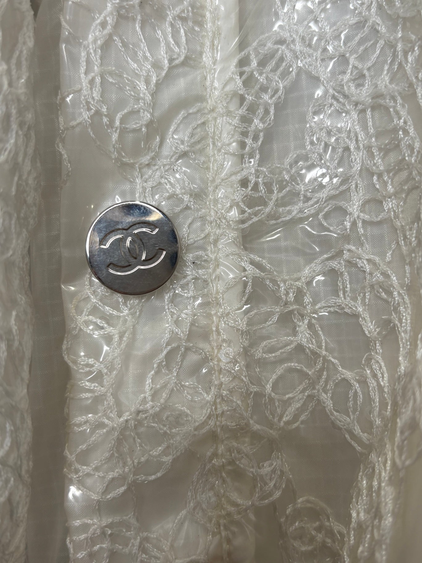 CHANEL White Sheer Lace Vinyl jacket