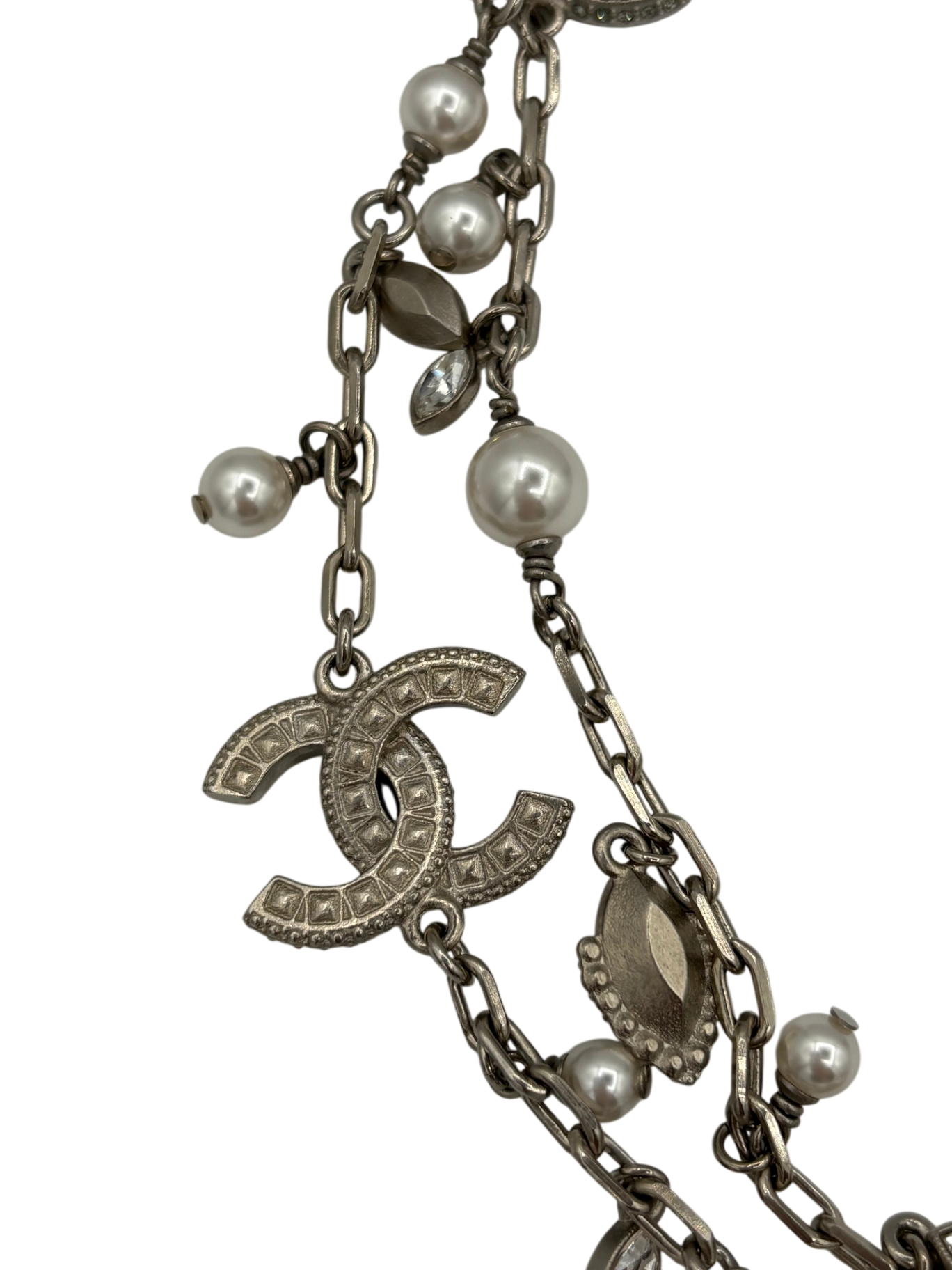 CHANEL CC 2015 Long Pearl & Crystal Necklace