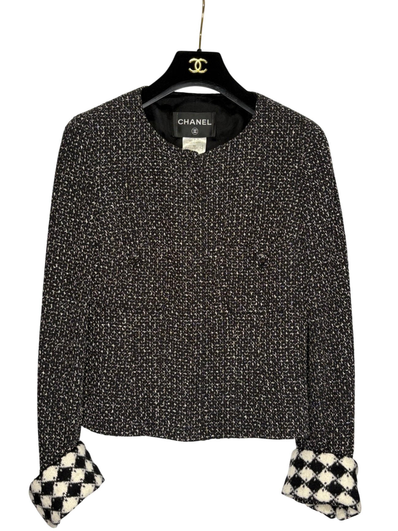 CHANEL Tweed Jacket with Signature Checked Cuffs