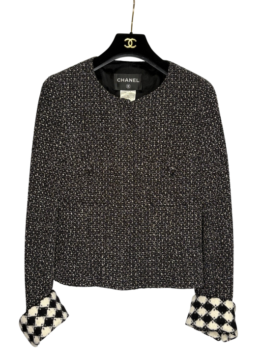 CHANEL Tweed Jacket with Signature Checked Cuffs