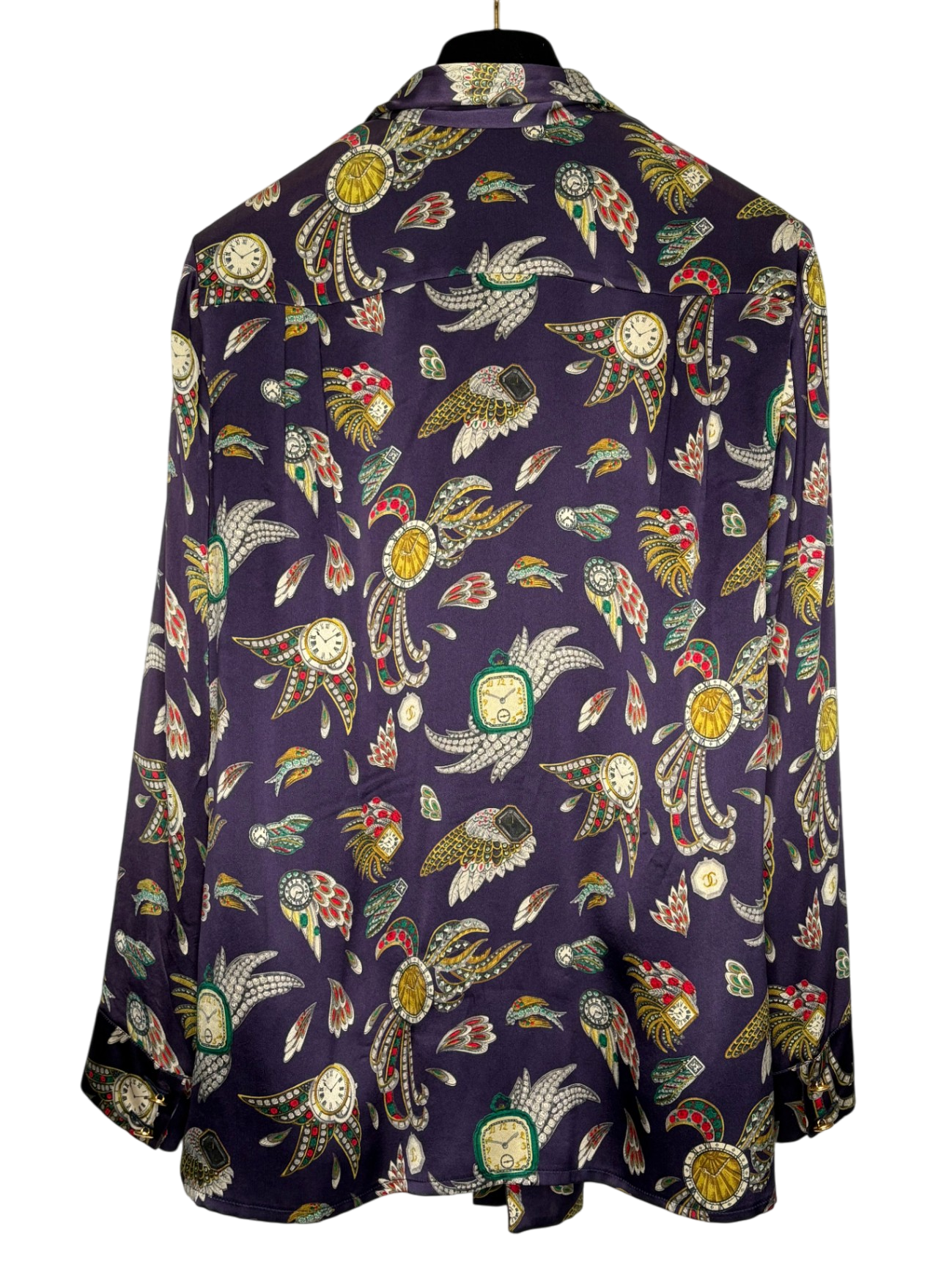 CHANEL Vintage Silk Watch & Jewel Print Blouse