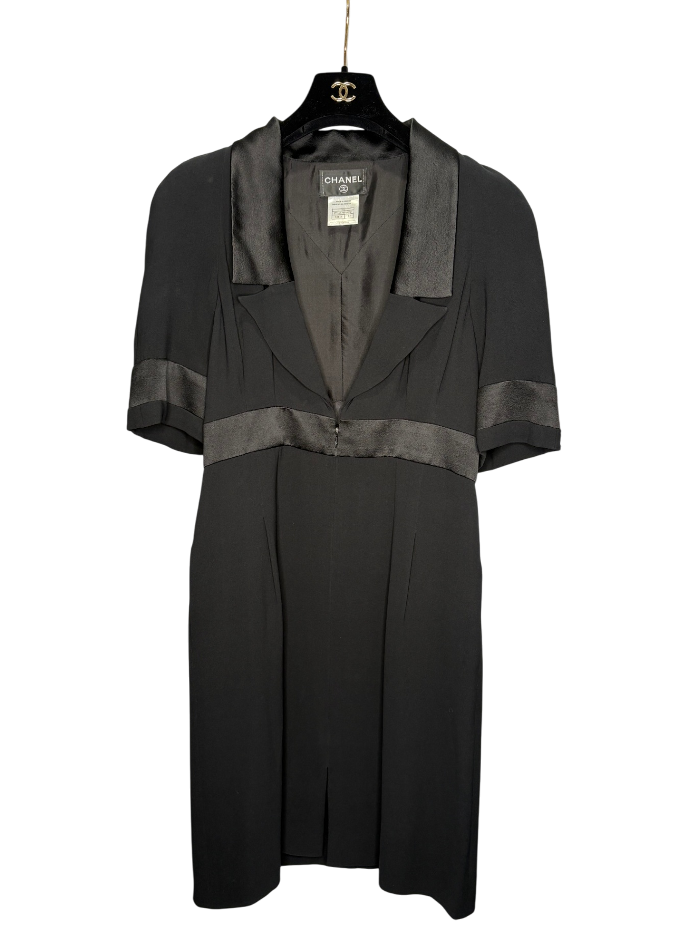 CHANEL 07A Black Satin-Trim Tuxedo Dress