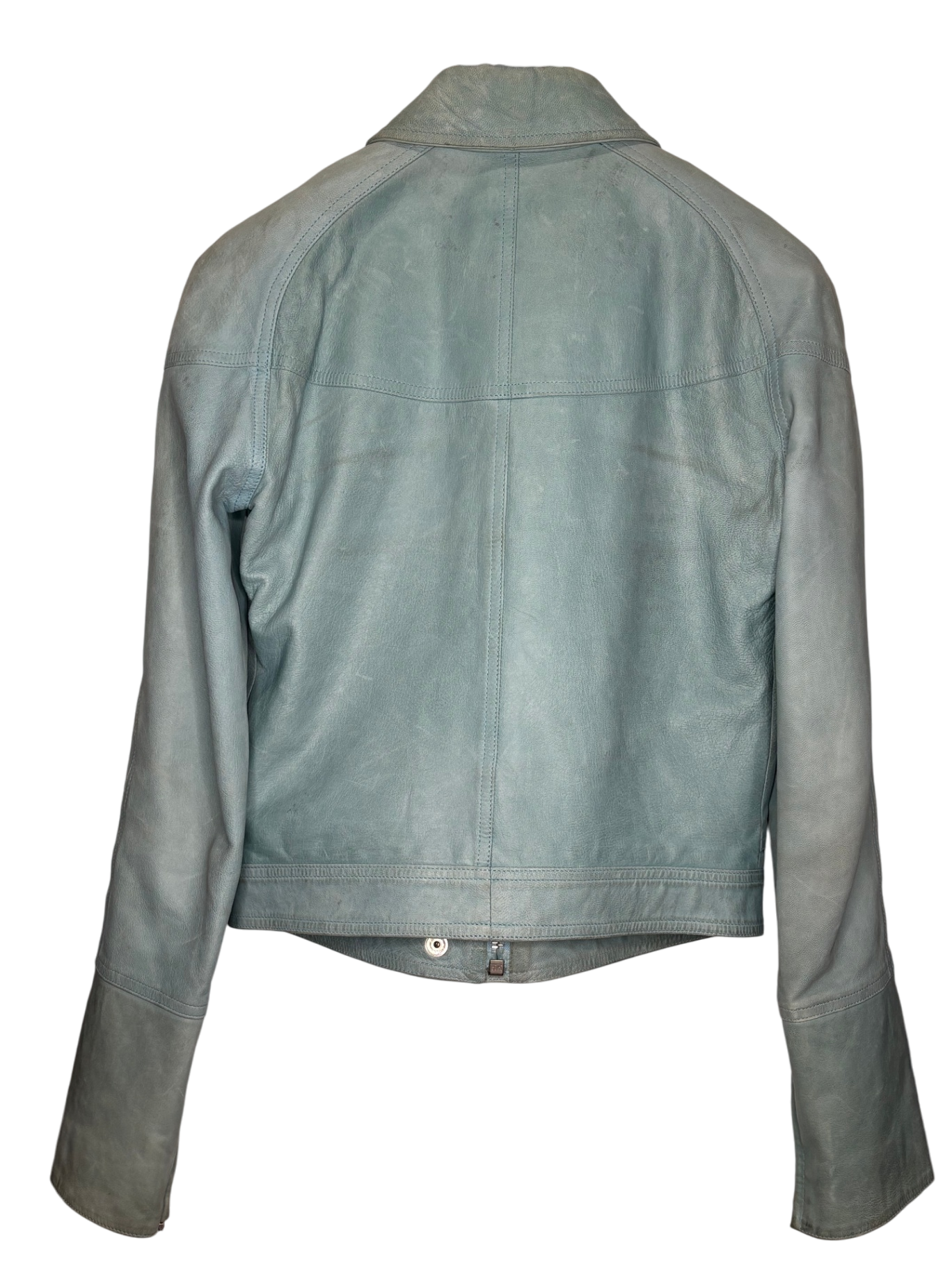 CHANEL Vintage Washed Aqua Leather Jacket