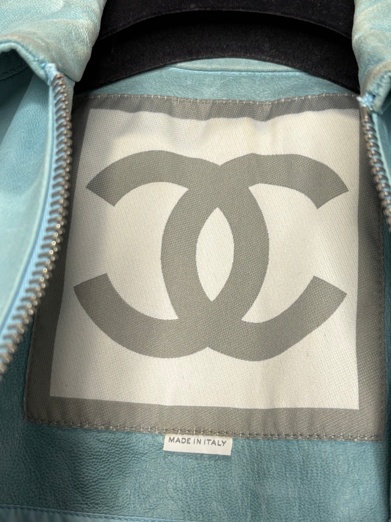 CHANEL Vintage Washed Aqua Leather Jacket