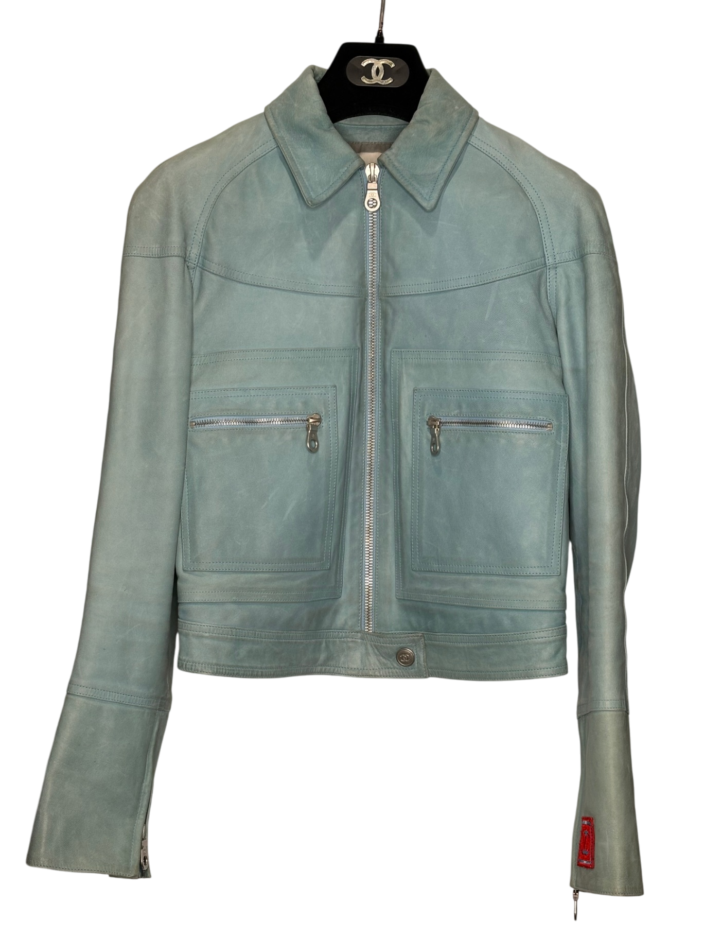 CHANEL Vintage Washed Aqua Leather Jacket