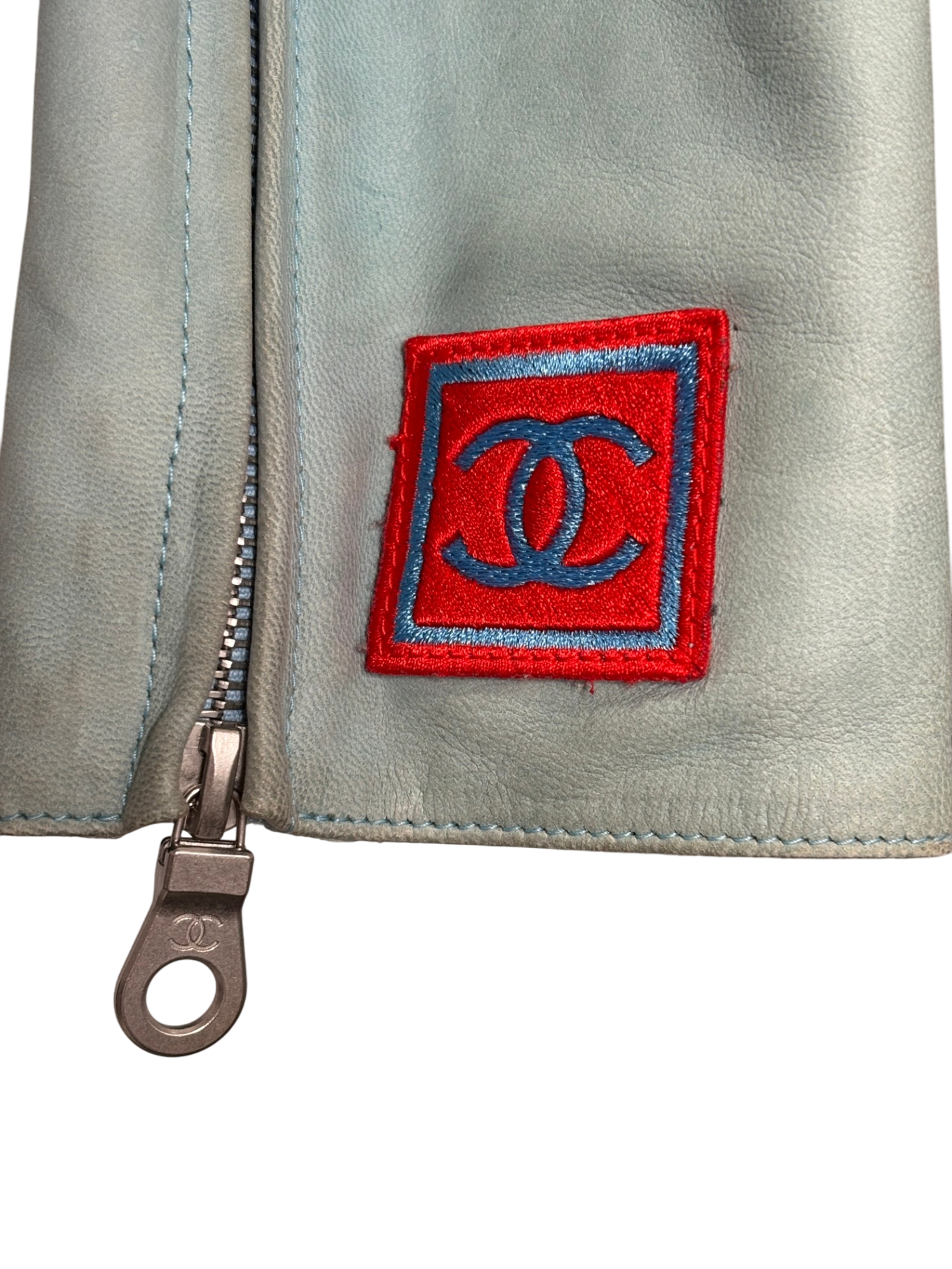 CHANEL Vintage Washed Aqua Leather Jacket