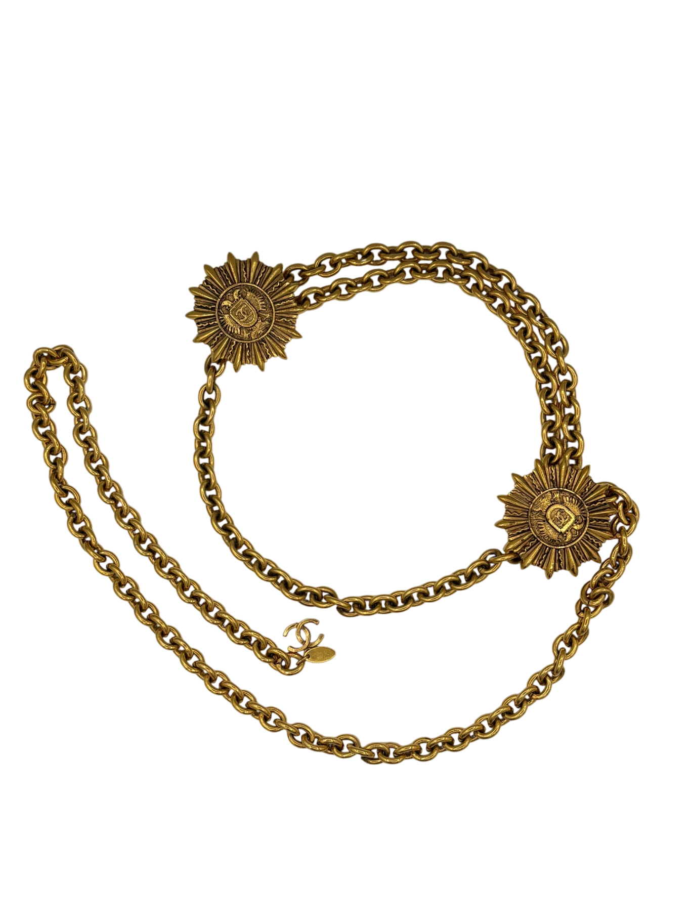 CHANEL Chanel Vintage Sunburst Medallion Chain Belt Gold