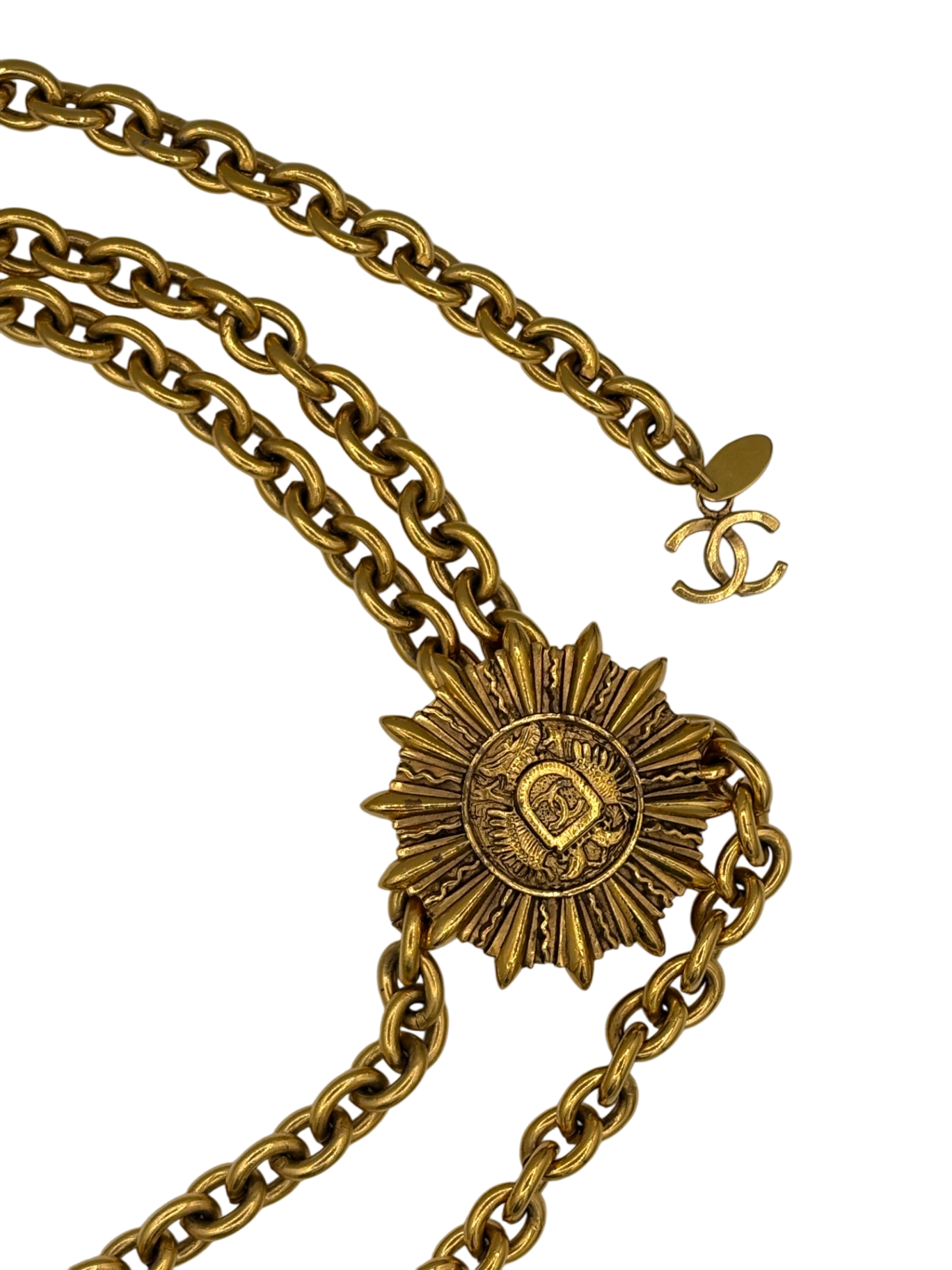 CHANEL Chanel Vintage Sunburst Medallion Chain Belt Gold