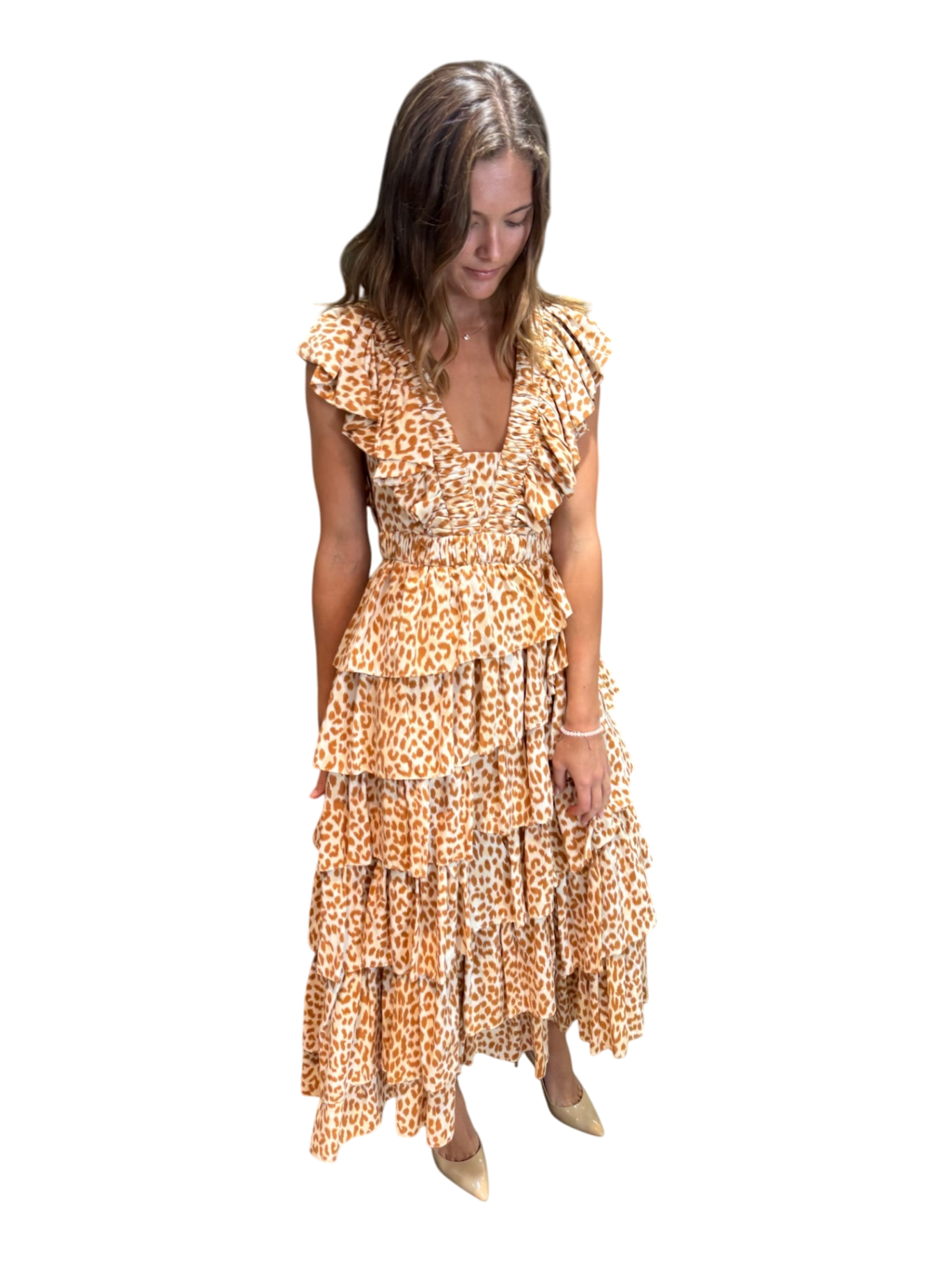 ULLA JOHNSON Leopard Ruffle dress size 10