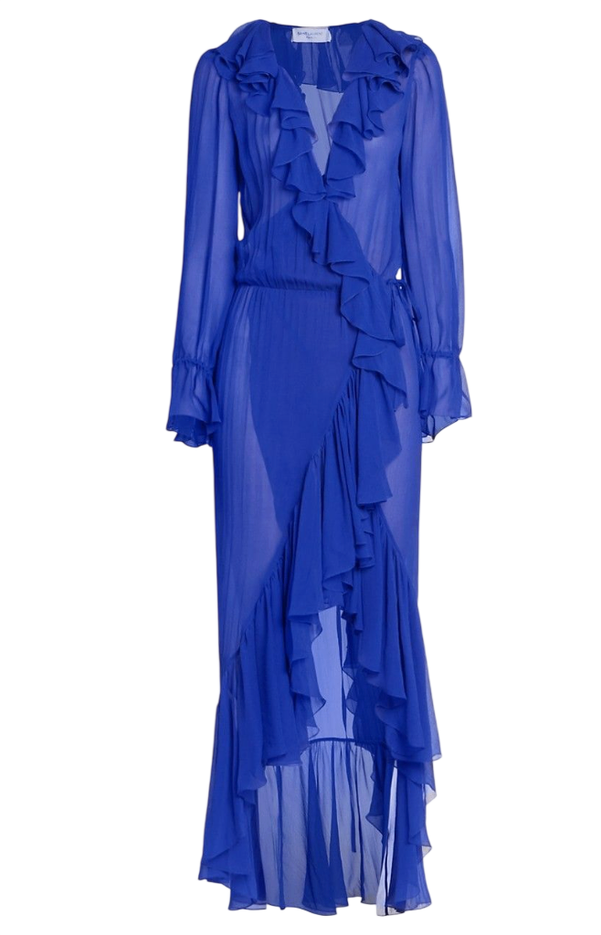 SAINT LAURENT Ruffled Silk Wrap Dress