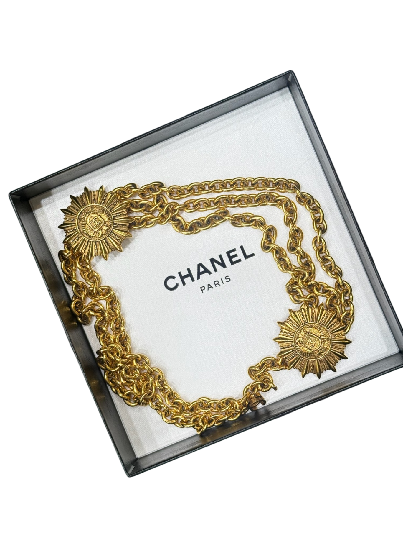 CHANEL Chanel Vintage Sunburst Medallion Chain Belt Gold