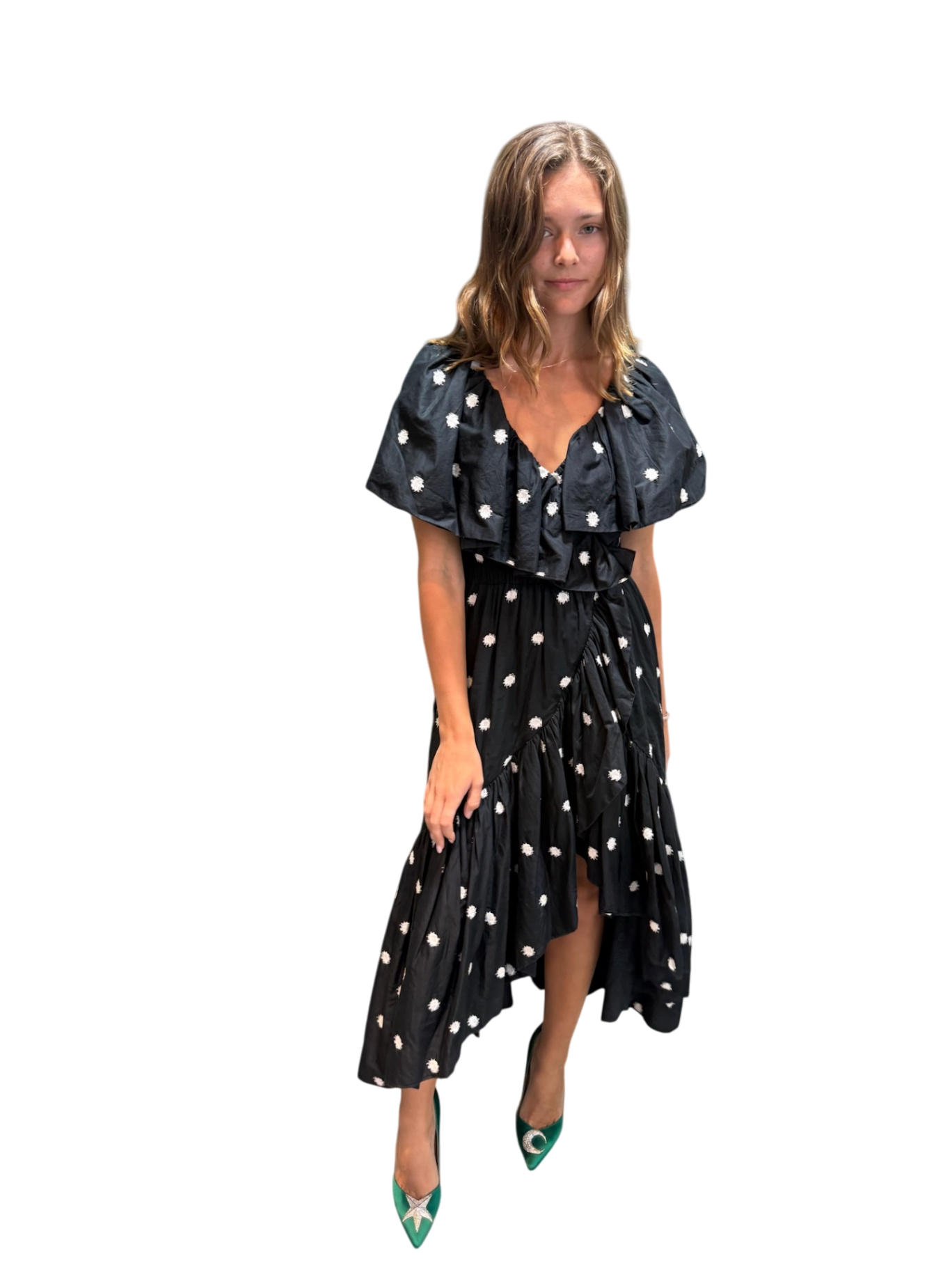 MERLETTE Black/White Spot Midi dress