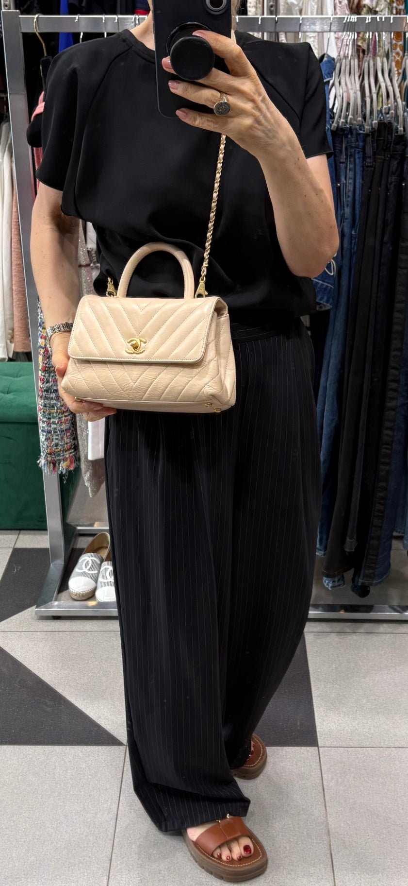 CHANEL Beige Coco handle flap bag