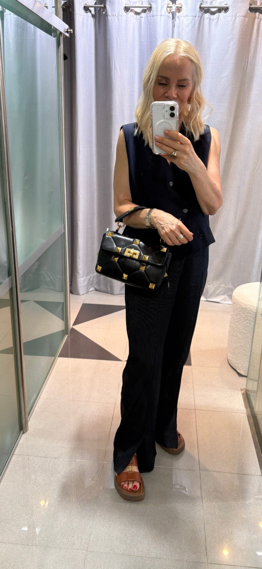 VALENTINO GARAVINI Blk/Gold Roman stud bag