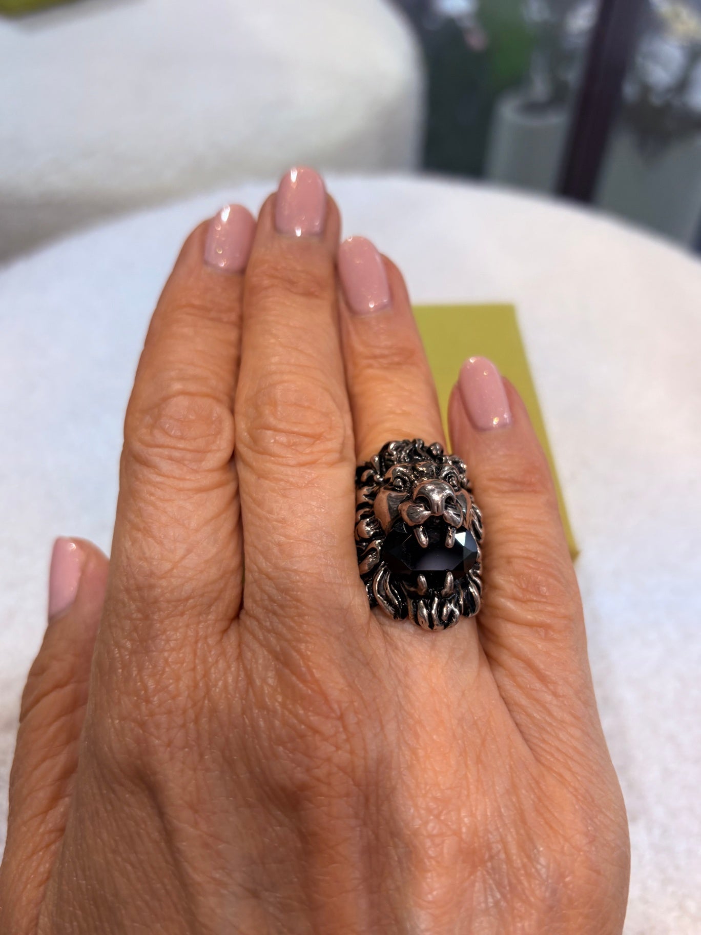 Gucci Lion Head Ring with Onyx