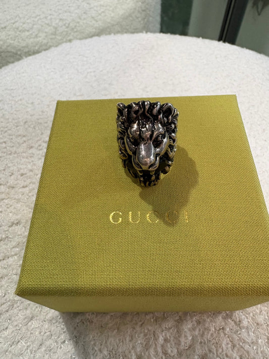 Gucci Lion Head Ring with Onyx