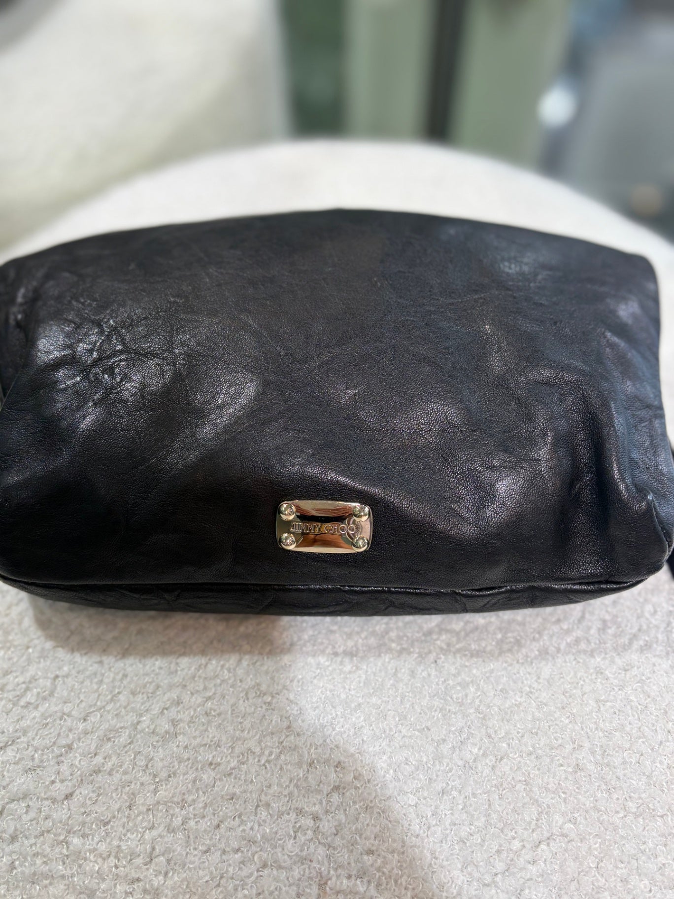 JIMMY CHOO Black Leather Snake Purse