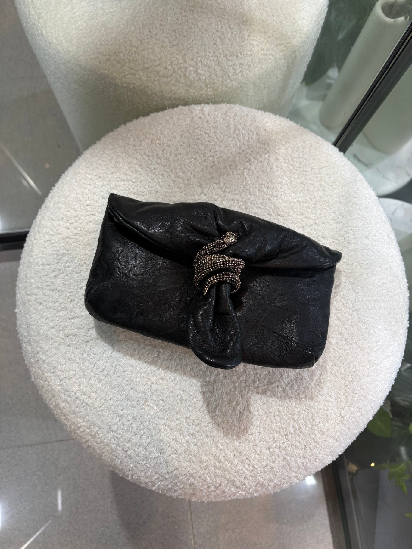 JIMMY CHOO Black Leather Snake Purse
