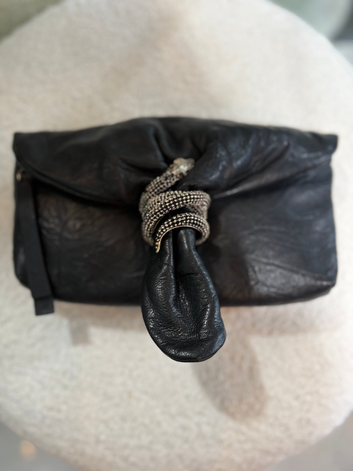 JIMMY CHOO Black Leather Snake Purse