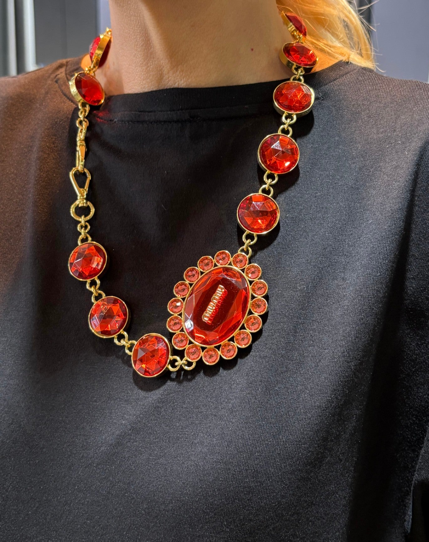 Miu Miu Coral Red Matelassé Bag with Crystal Strap