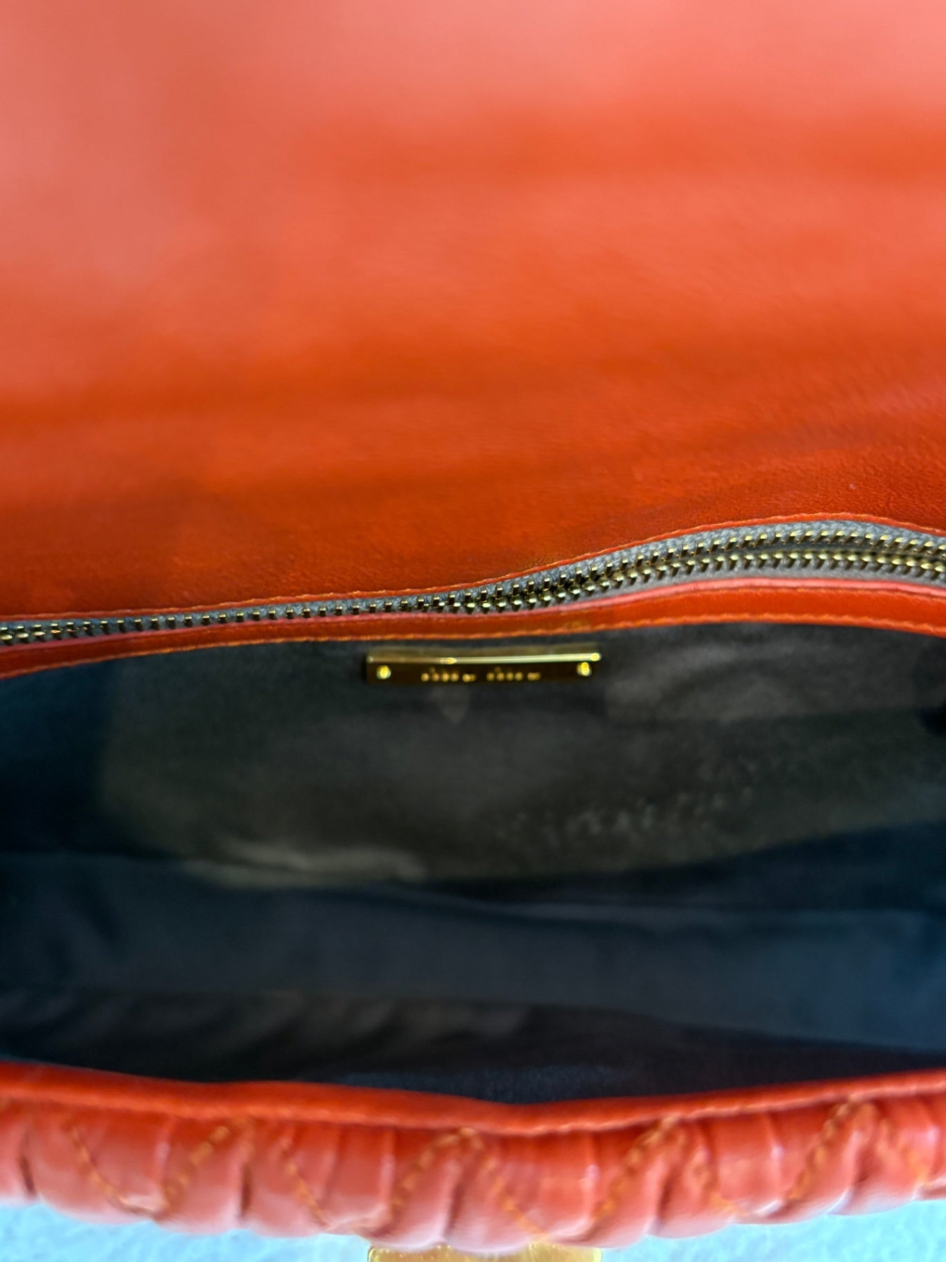 Miu Miu Coral Red Matelassé Bag with Crystal Strap