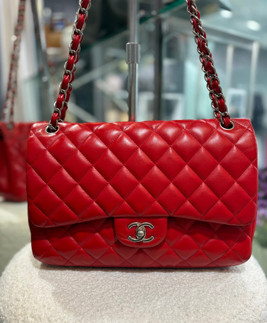 CHANEL Red Classic Double Flap - Large