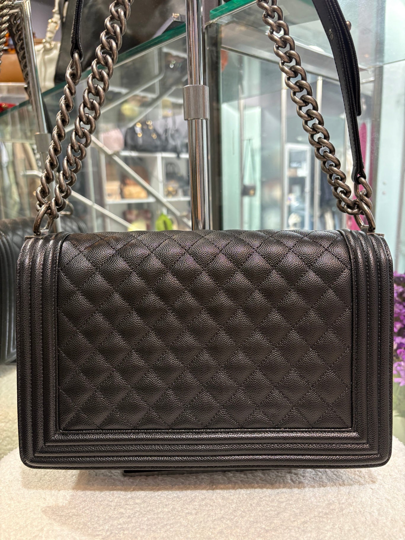 CHANEL BOY Black Caviar Leather  - Large