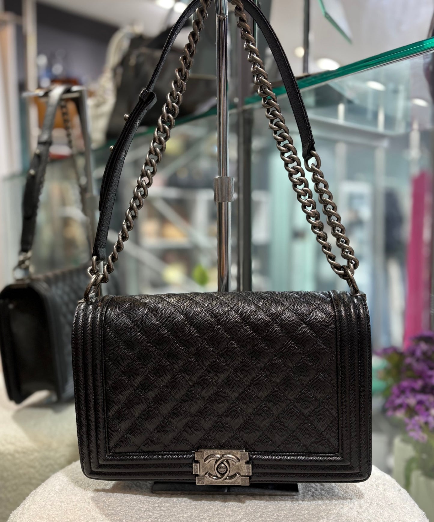 CHANEL BOY Black Caviar Leather  - Large