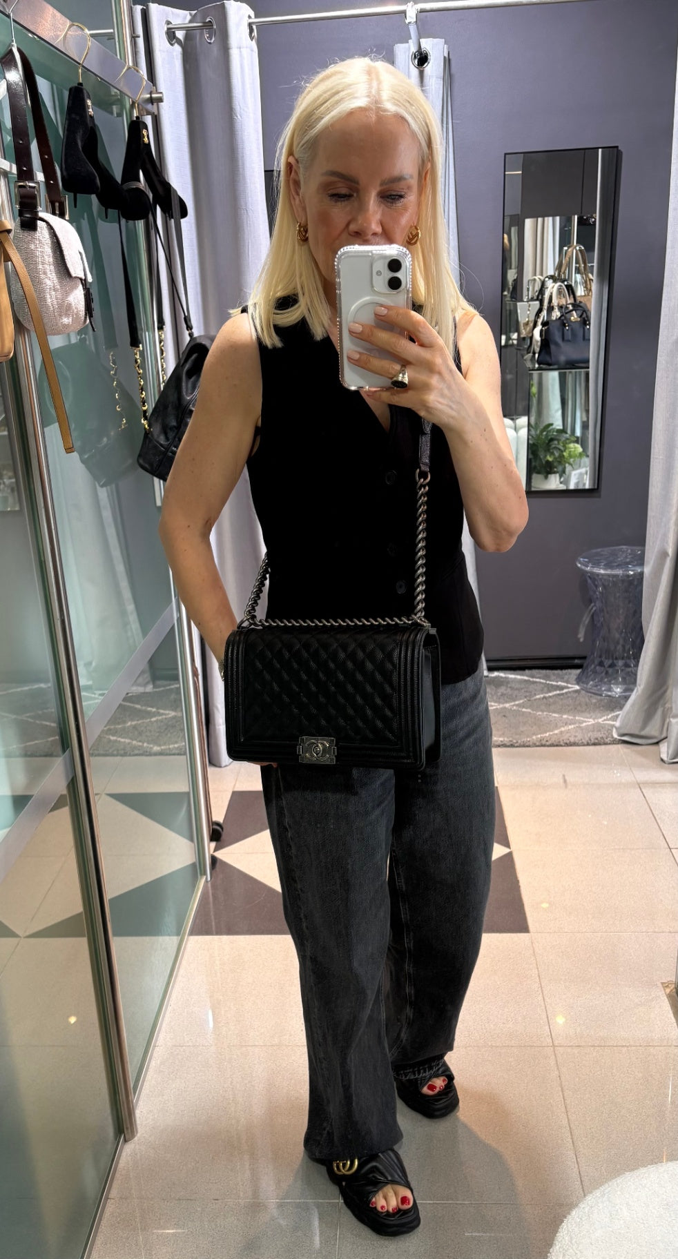 CHANEL BOY Black Caviar Leather  - Large