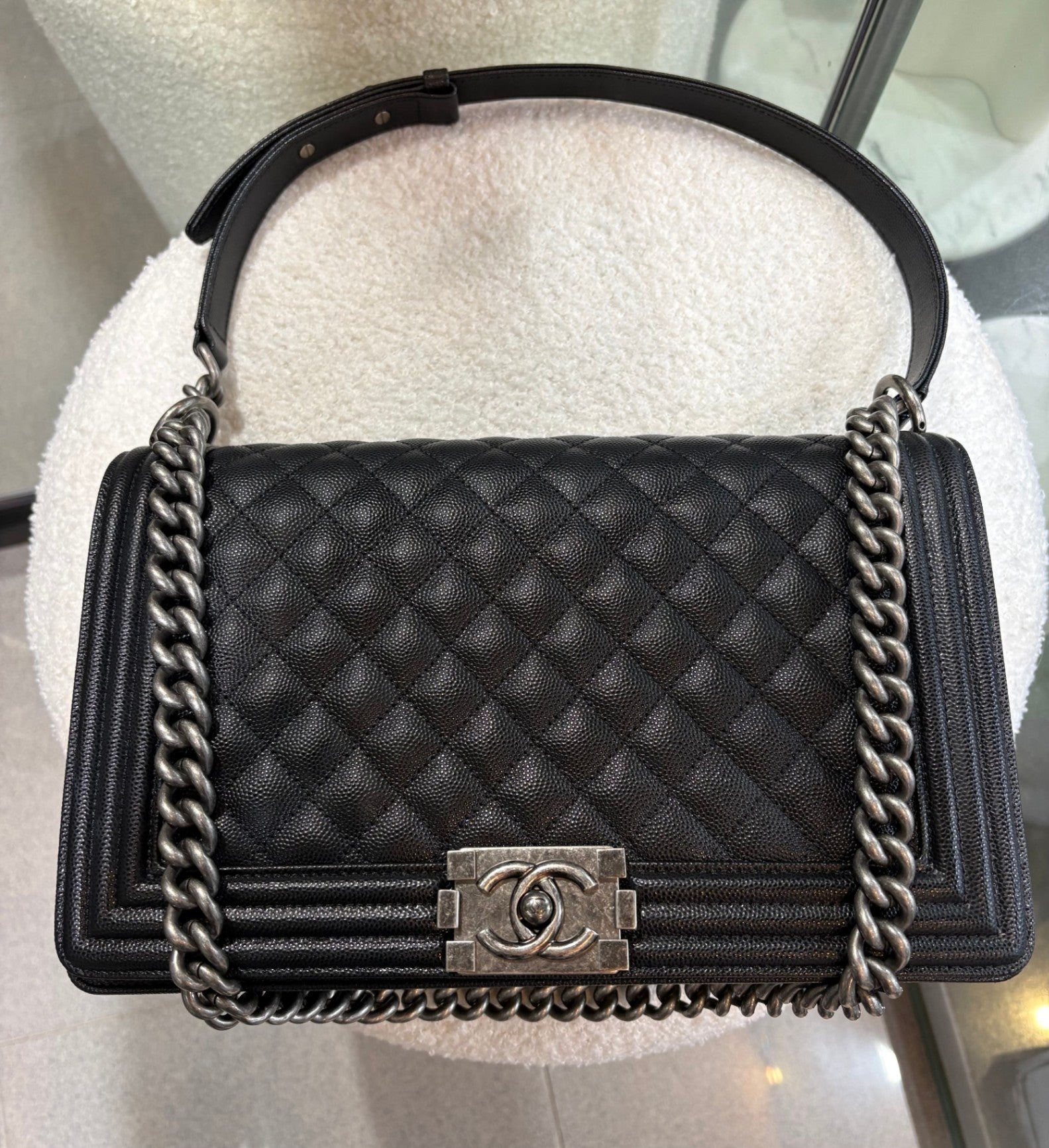 CHANEL BOY Black Caviar Leather  - Large