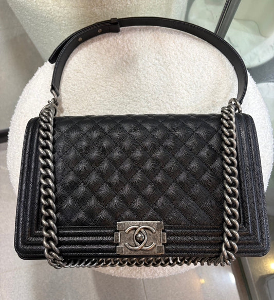 CHANEL BOY Black Caviar Leather  - Large