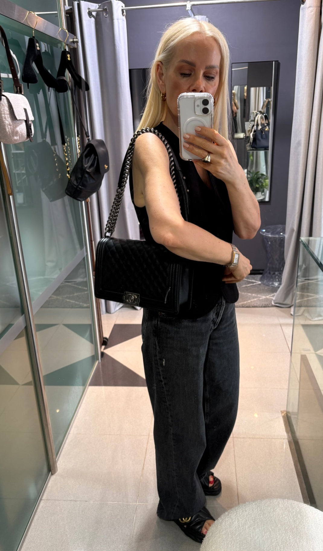 CHANEL BOY Black Caviar Leather  - Large