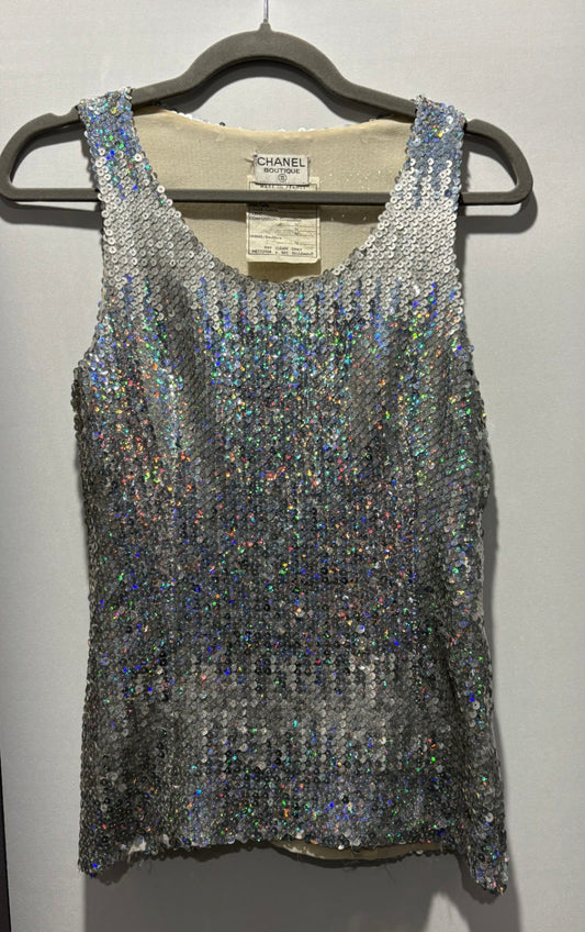 CHANEL Vintage Sequin Silk Top size 36
