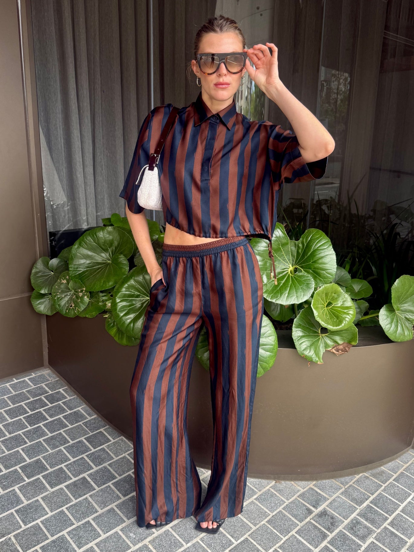FENDI Coffee/Navy striped set