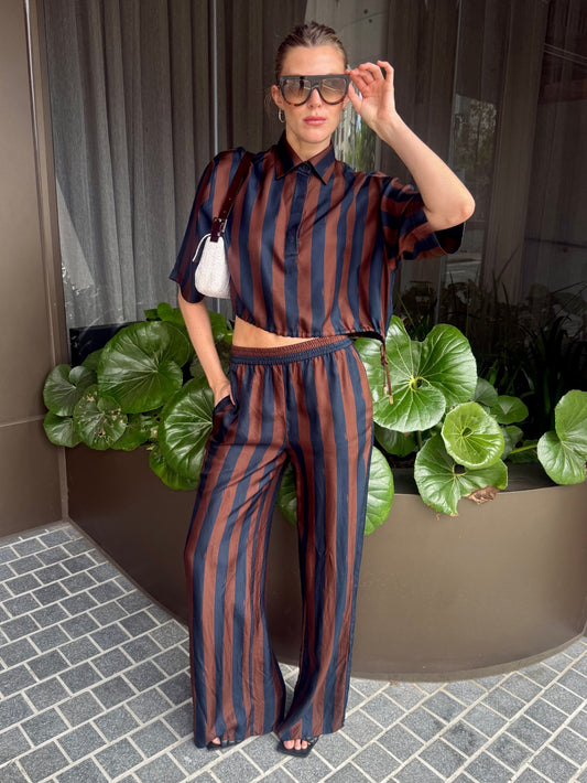 FENDI Coffee/Navy striped set