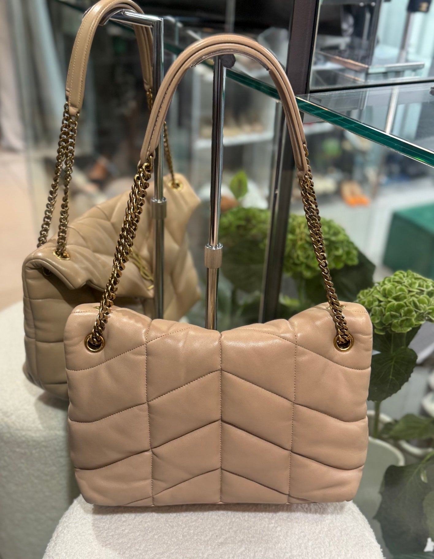 SAINT LAURENT Lou Lou Puffer Beige - Large