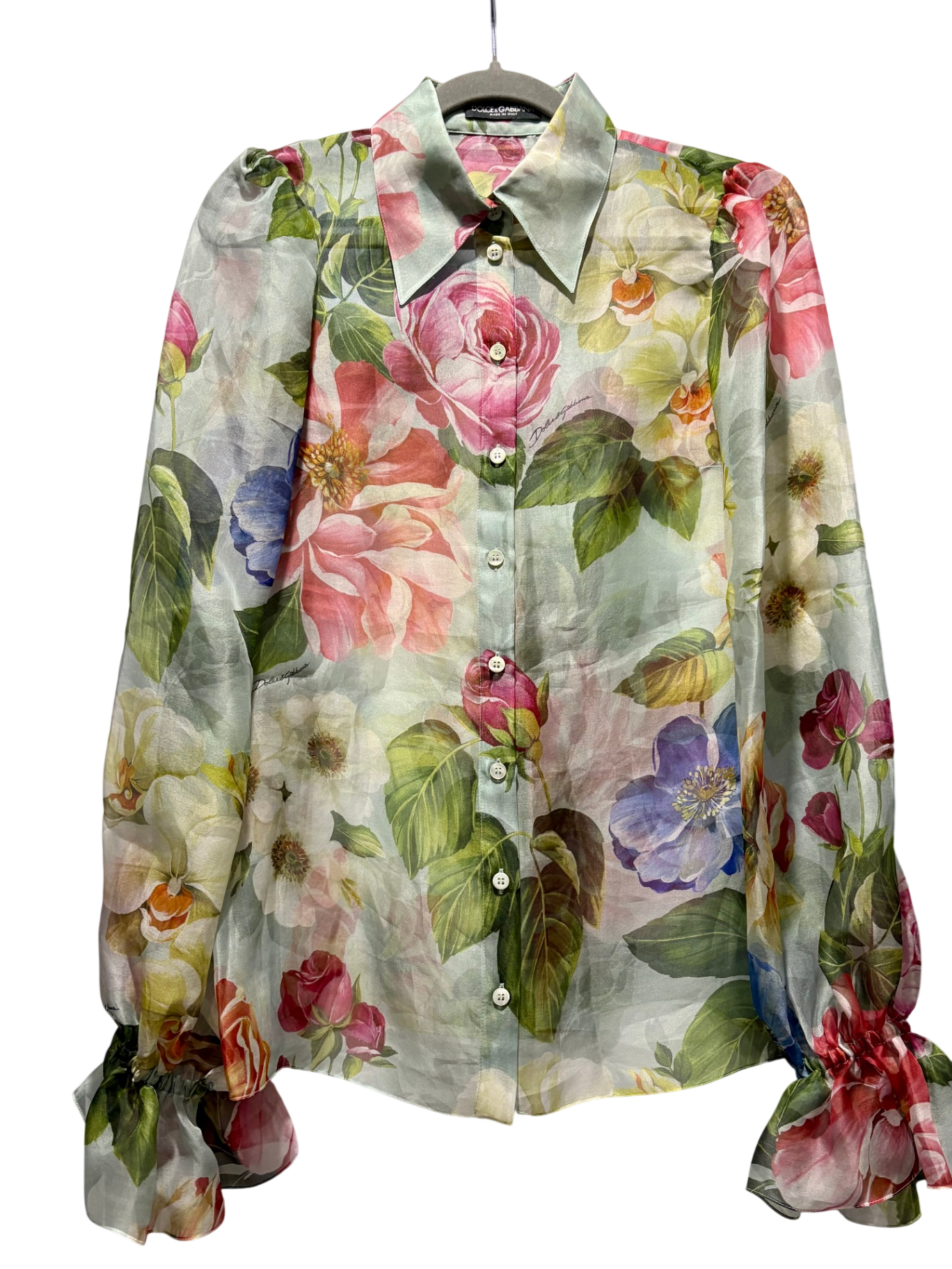 DOLCE & GABBANA Light green/floral blouse:44
