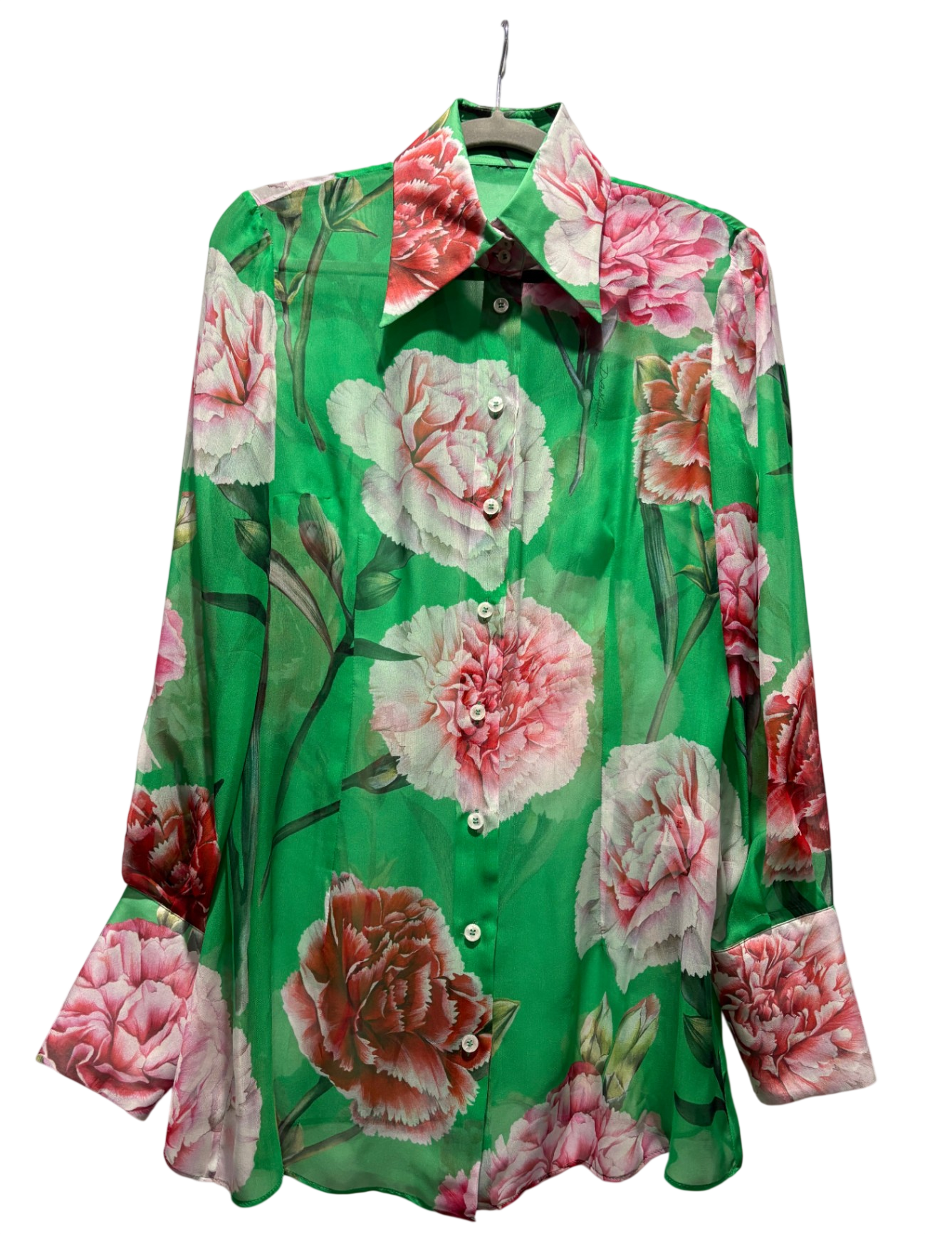 DOLCE & GABBANA Green/pink floral silk blouse: 44