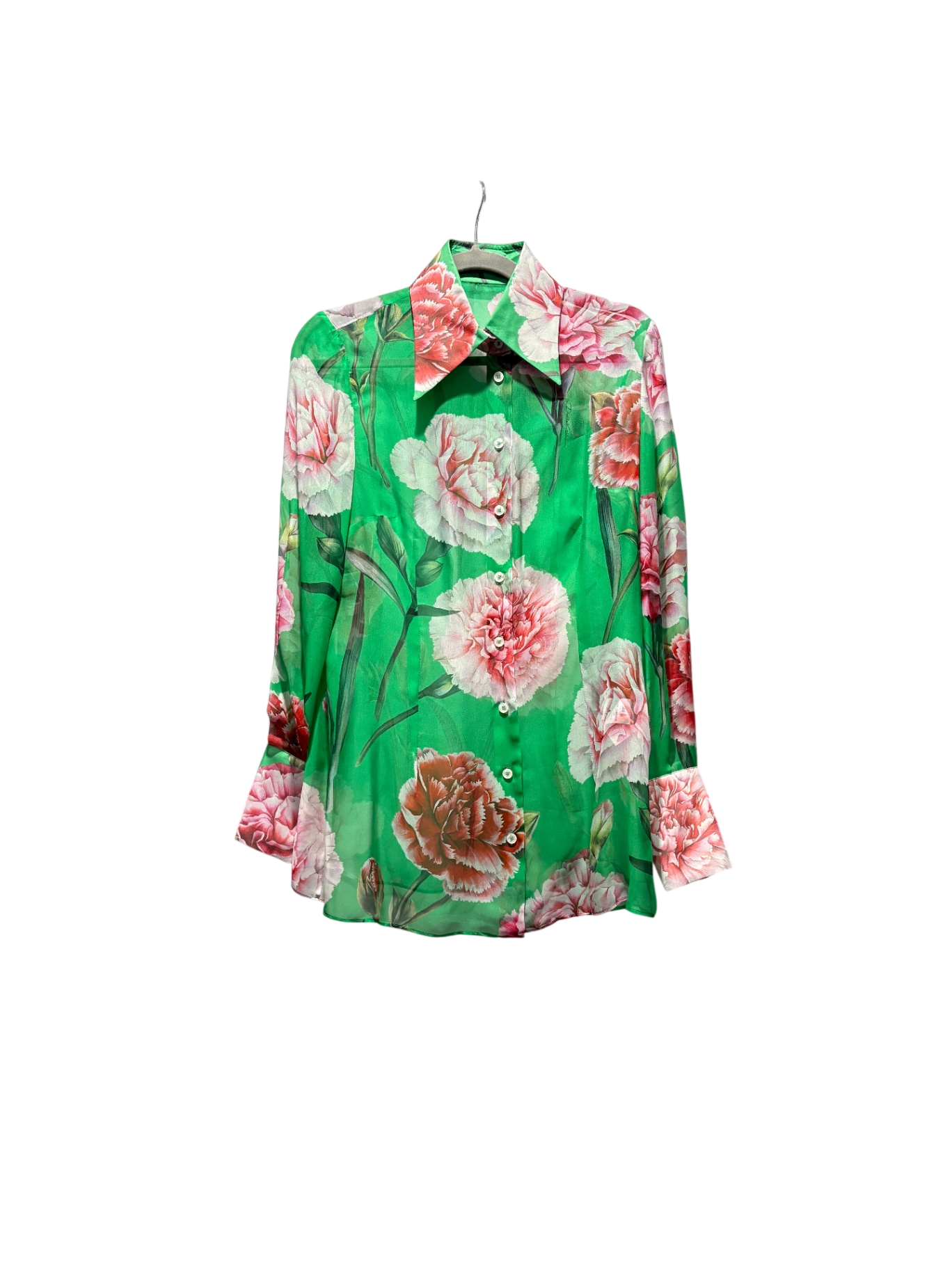 DOLCE & GABBANA Green/pink floral silk blouse: 44