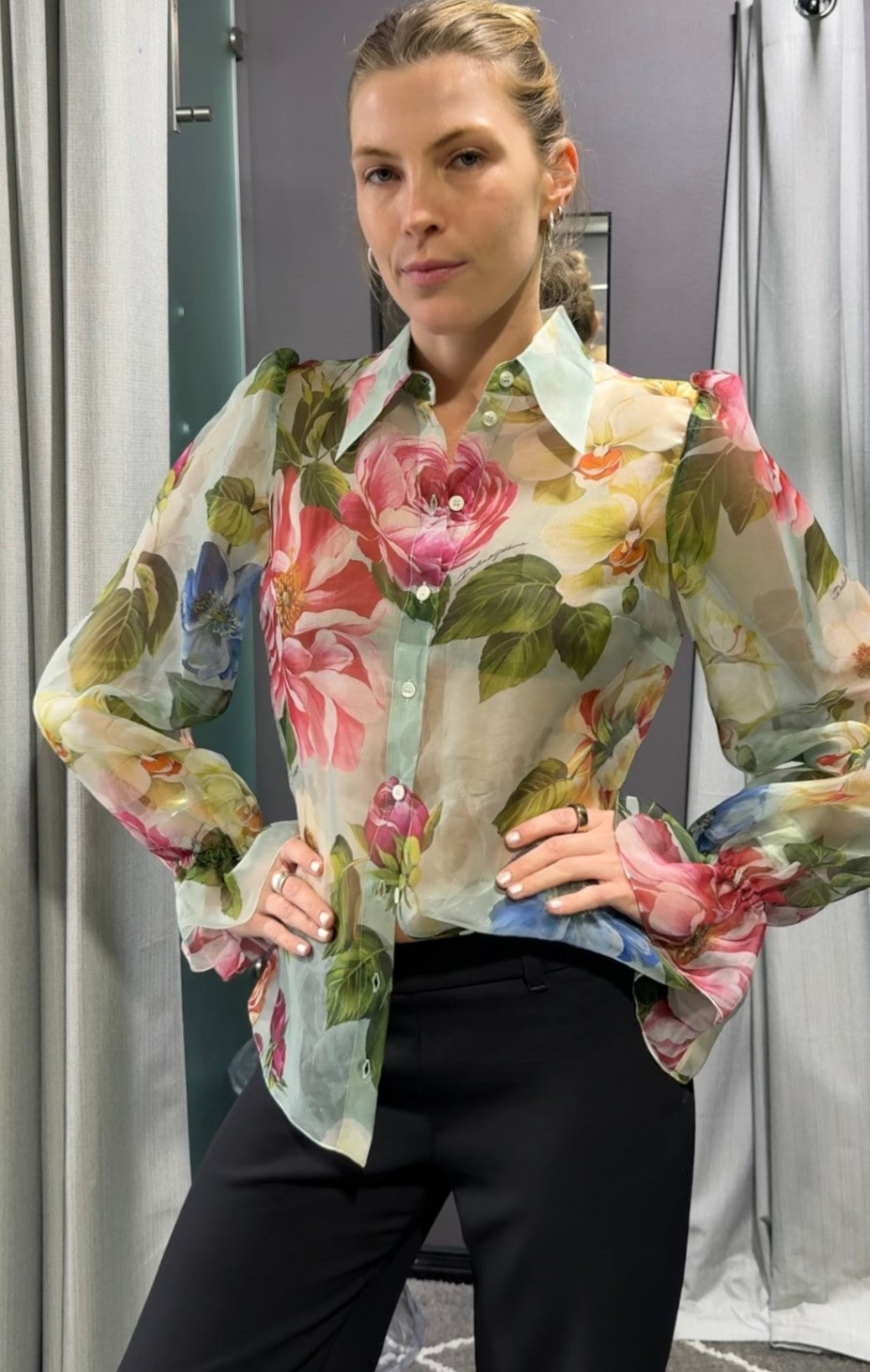 DOLCE & GABBANA Light green/floral blouse:44